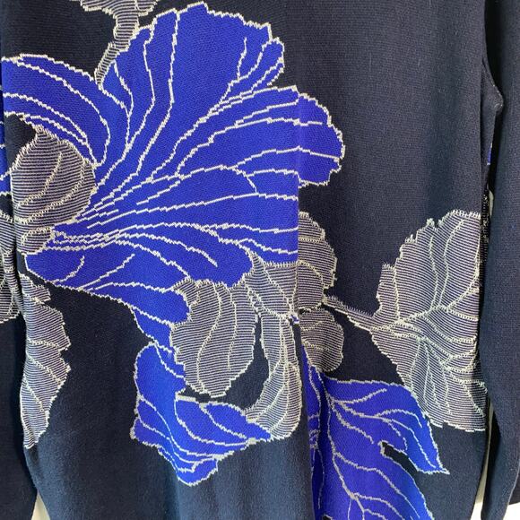 Chico’s Navy Blue Floral Sweater Tunic SZ L Zip Back Long Sleeve Cotton Blend - Picture 5 of 10